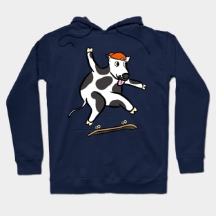 Cartoon cow doing a kickflip skating gnarly Hoodie